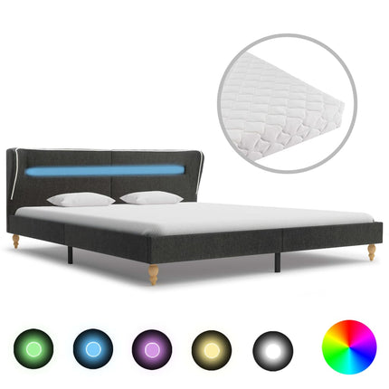 Lit Avec Led Et Matelas Gris Foncé Jute