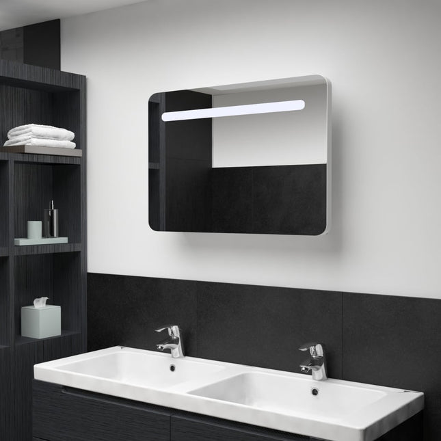 Armoire De Salle De Bain À Miroir Led 80X9,5X55 Cm