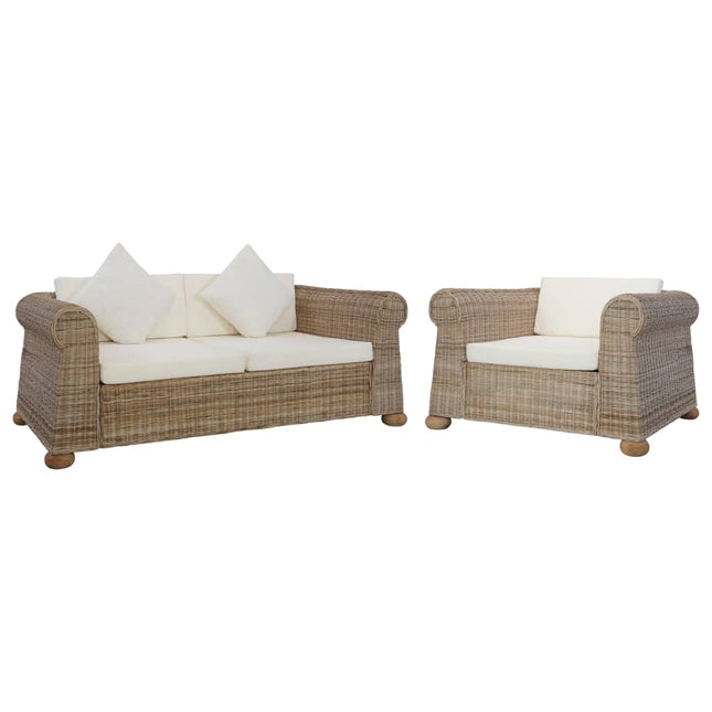 Ensemble De Canapés Avec Coussins 2 Pcs Rotin Naturel