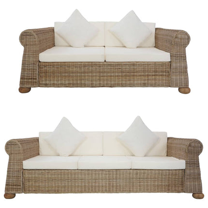 Ensemble De Canapés Avec Coussins 2 Pcs Rotin Naturel