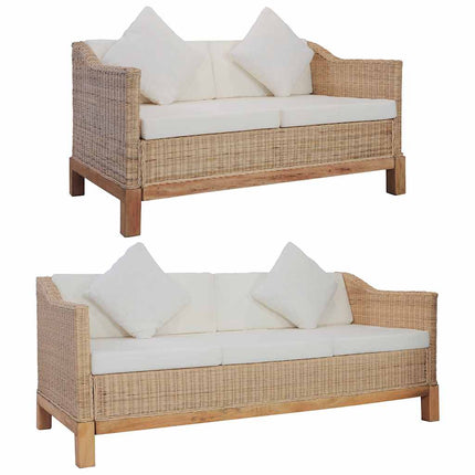 Ensemble De Canapés 2 Pcs Avec Coussins Rotin Naturel
