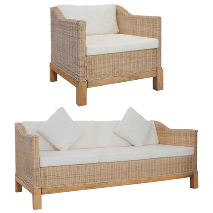 Ensemble De Canapés 2 Pcs Avec Coussins Rotin Naturel