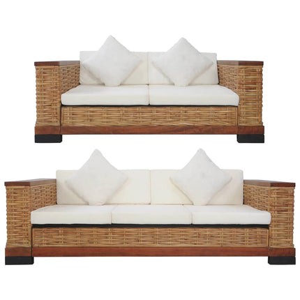 Ensemble De Canapés 2 Pcs Avec Coussins Marron Rotin Naturel