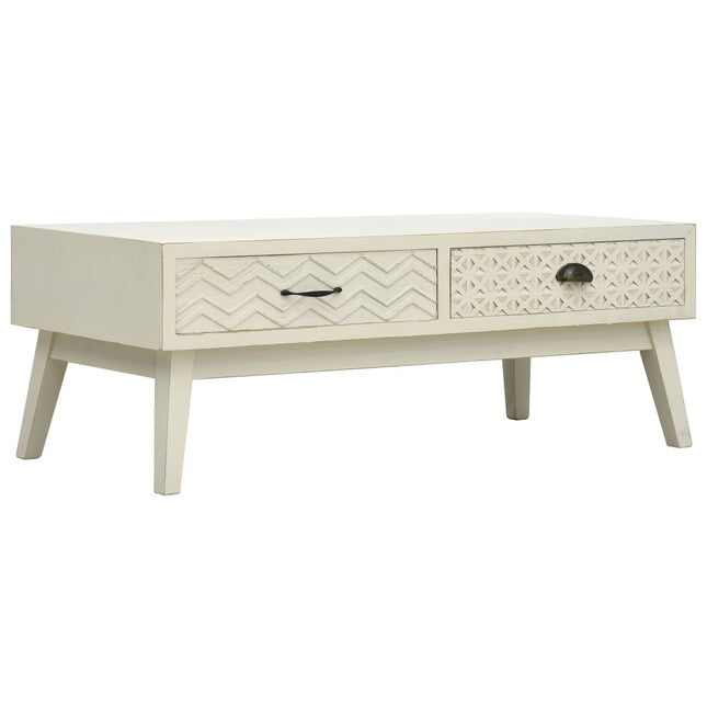 Table Basse Avec 2 Tiroirs Gris Sculpté 110X50X40 Cm Bois