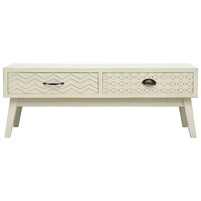Table Basse Avec 2 Tiroirs Gris Sculpté 110X50X40 Cm Bois