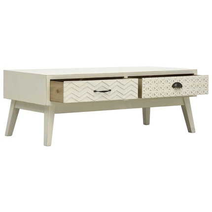 Table Basse Avec 2 Tiroirs Gris Sculpté 110X50X40 Cm Bois