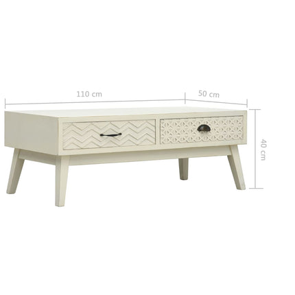 Table Basse Avec 2 Tiroirs Gris Sculpté 110X50X40 Cm Bois