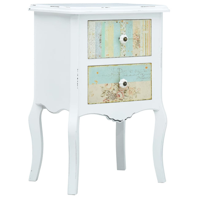 Table De Chevet Blanc Et Marron 43X32X65 Cm Mdf