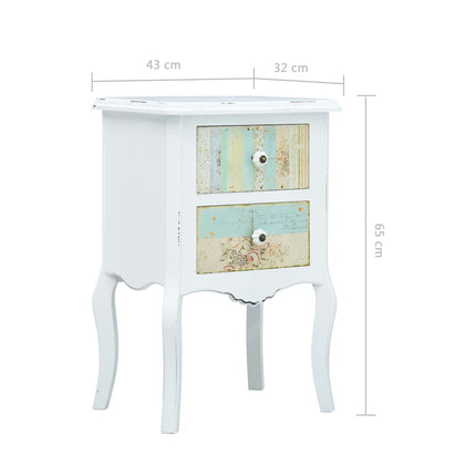 Table De Chevet Blanc Et Marron 43X32X65 Cm Mdf