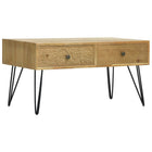 Table Basse Avec 2 Tiroirs Marron Sculpté 80X40X40,5 Cm Bois