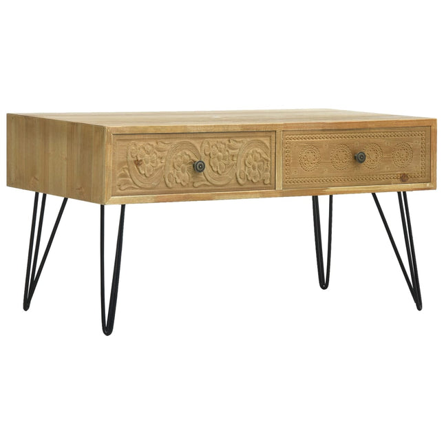 Table Basse Avec 2 Tiroirs Marron Sculpté 80X40X40,5 Cm Bois