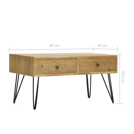 Table Basse Avec 2 Tiroirs Marron Sculpté 80X40X40,5 Cm Bois