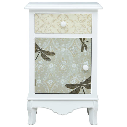 Table De Chevet Blanc Et Gris 40X30X62 Cm Mdf