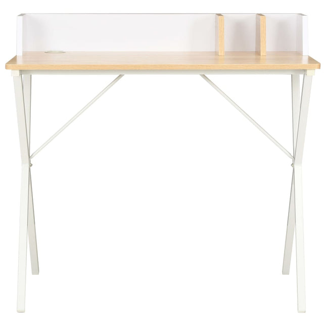 Bureau Blanc Et Naturel 80X50X84 Cm