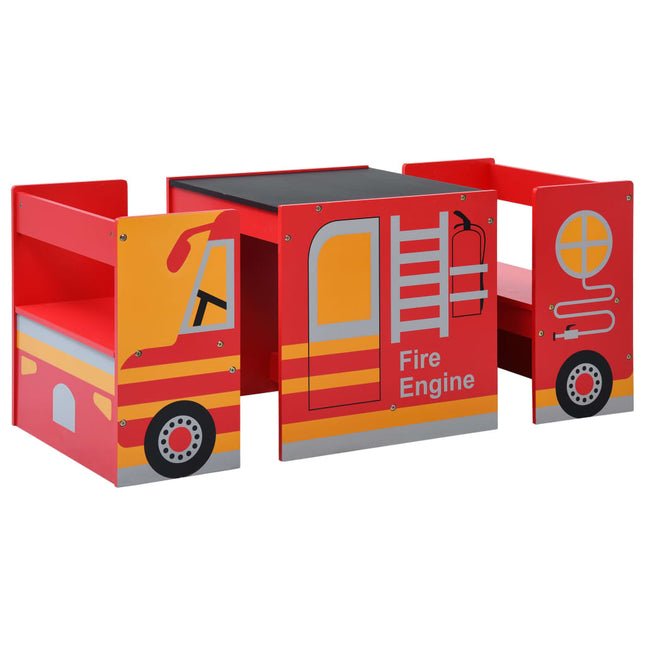Jeu De Table Et Chaises D'enfants 3 Pcs Camion De Pompiers Bois
