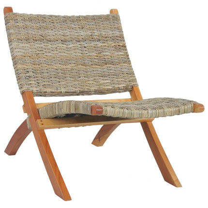 Chaise De Relaxation Rotin Kubu Naturel Et Bois D'acajou Massif