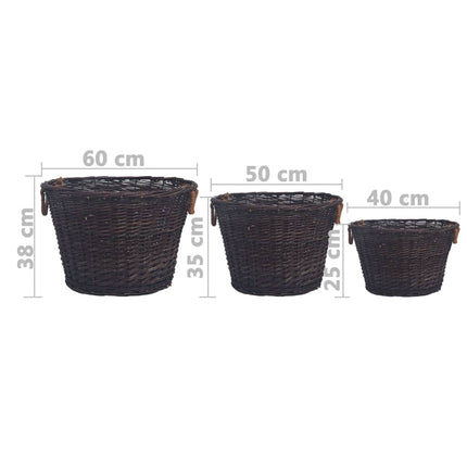 Jeu 3 Paniers Empilables À Bois De Chauffage Marron Foncé Saule