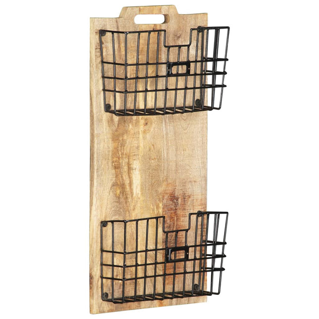 Porte-Revue Mural 33X10X67 Cm Bois De Manguier Solide Brut