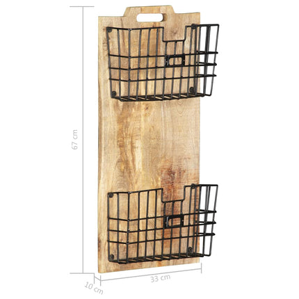 Porte-Revue Mural 33X10X67 Cm Bois De Manguier Solide Brut