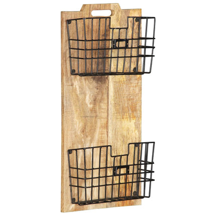 Porte-Revue Mural 33X10X67 Cm Bois De Manguier Solide Brut