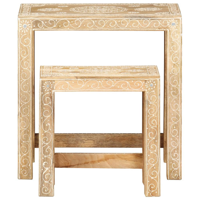 Tables D'appoint Peintes À La Main 2Pcs Bois De Manguier Solide