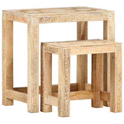 Tables D'appoint Peintes À La Main 2Pcs Bois De Manguier Solide