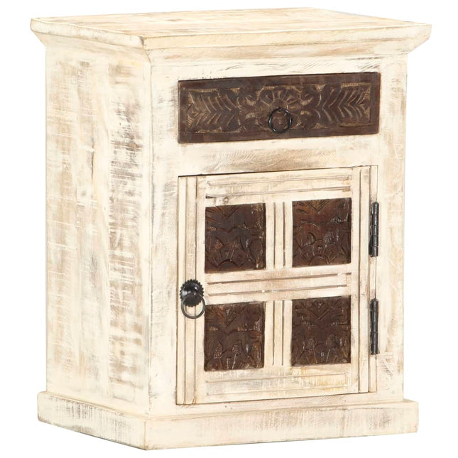 Table De Chevet Blanc 40 X 30 X 50 Cm Bois De Manguier Massif