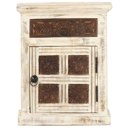 Table De Chevet Blanc 40 X 30 X 50 Cm Bois De Manguier Massif