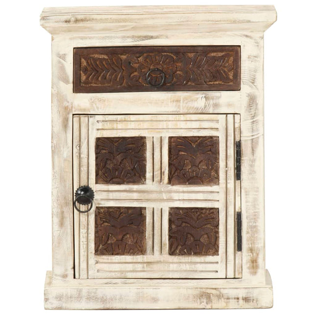 Table De Chevet Blanc 40 X 30 X 50 Cm Bois De Manguier Massif