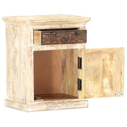 Table De Chevet Blanc 40 X 30 X 50 Cm Bois De Manguier Massif