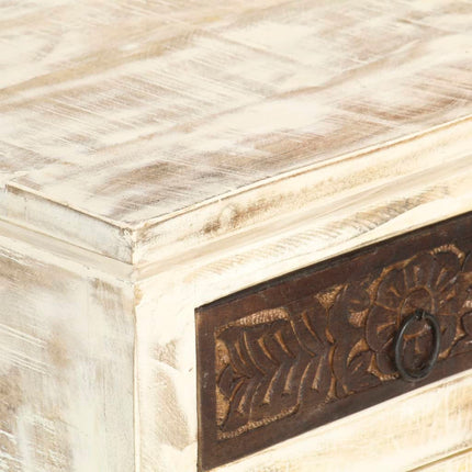 Table De Chevet Blanc 40 X 30 X 50 Cm Bois De Manguier Massif