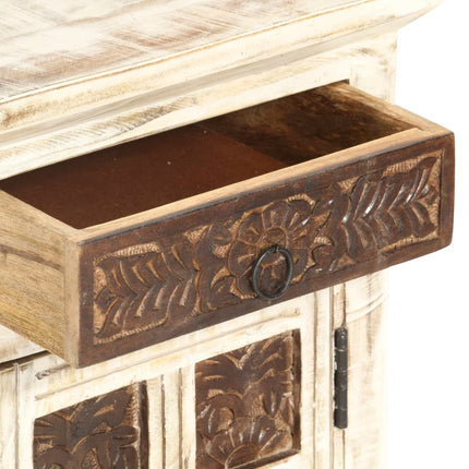 Table De Chevet Blanc 40 X 30 X 50 Cm Bois De Manguier Massif