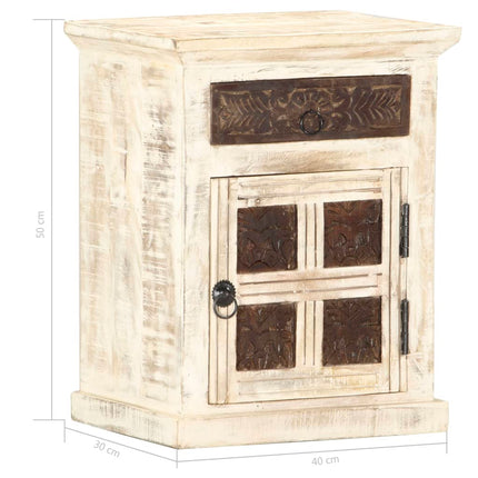Table De Chevet Blanc 40 X 30 X 50 Cm Bois De Manguier Massif