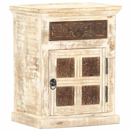 Table De Chevet Blanc 40 X 30 X 50 Cm Bois De Manguier Massif