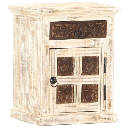 Table De Chevet Blanc 40 X 30 X 50 Cm Bois De Manguier Massif