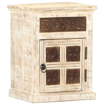 Table De Chevet Blanc 40 X 30 X 50 Cm Bois De Manguier Massif