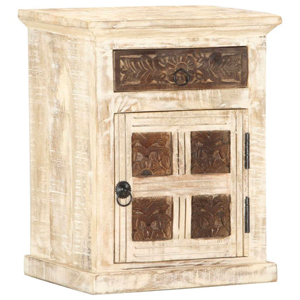 Table De Chevet Blanc 40 X 30 X 50 Cm Bois De Manguier Massif