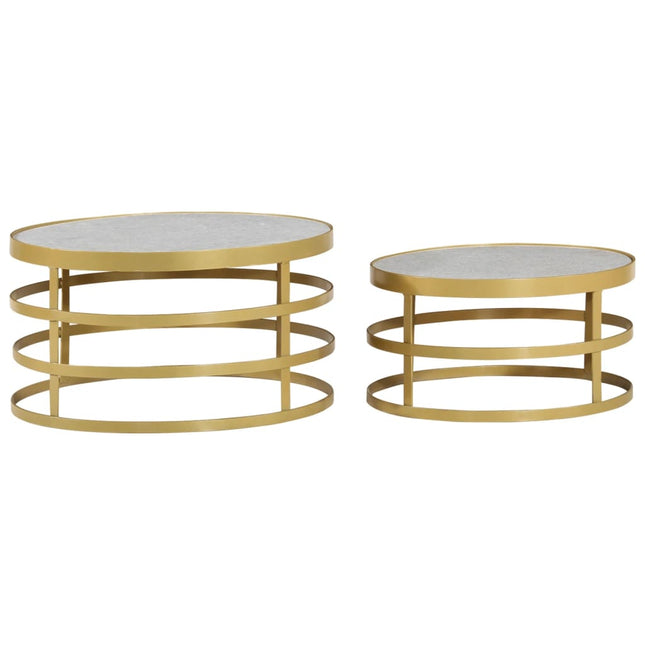 Ensemble De Table Basse 2 Pcs Marbre Laiton Et Blanc