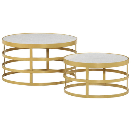 Ensemble De Table Basse 2 Pcs Marbre Laiton Et Blanc