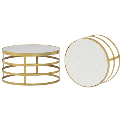 Ensemble De Table Basse 2 Pcs Marbre Laiton Et Blanc