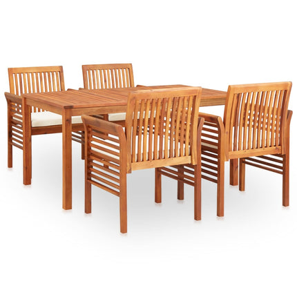 Ensemble À Manger D'extérieur 5 Pcs Et Coussins Acacia Solide