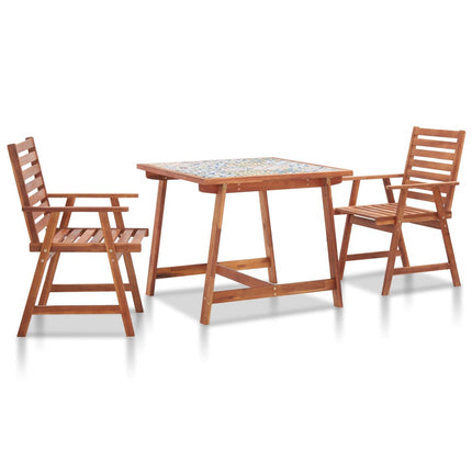 Ensemble À Manger Jardin 3Pcs Carreau Mosaïque Et Bois D'acacia