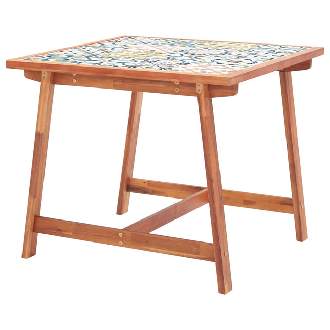 Ensemble À Manger Jardin 3Pcs Carreau Mosaïque Et Bois D'acacia
