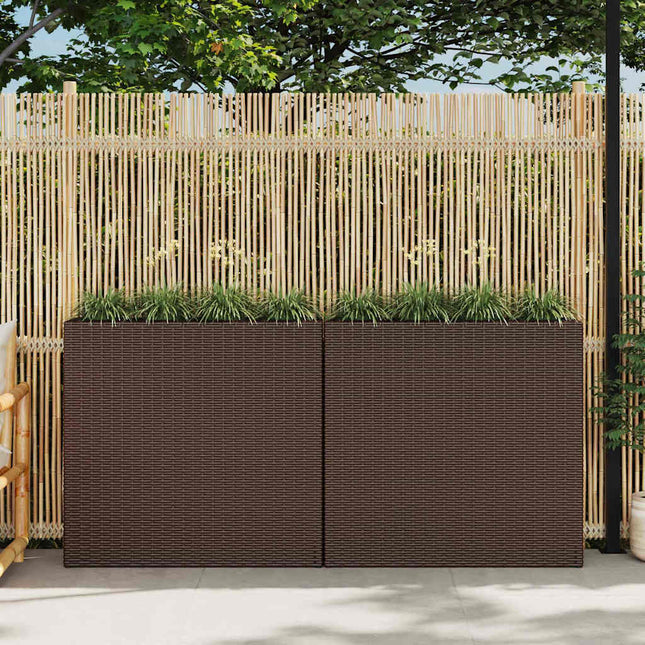 Lits Surélevés De Jardin Avec 4 Pots 2Pcs Résine Tressée