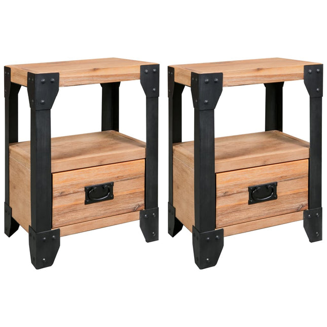 Table De Chevet Bois D'acacia Acier 40 X 30 X 54 Cm