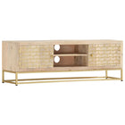 Meuble Tv Doré 120X30X40 Cm Bois Massif De Manguier