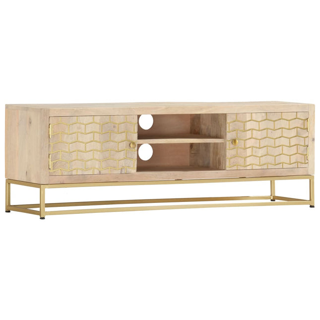 Meuble Tv Doré 120X30X40 Cm Bois Massif De Manguier
