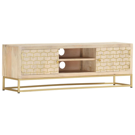Meuble Tv Doré 120X30X40 Cm Bois Massif De Manguier