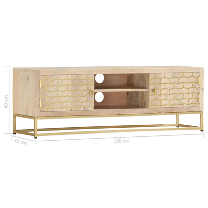 Meuble Tv Doré 120X30X40 Cm Bois Massif De Manguier
