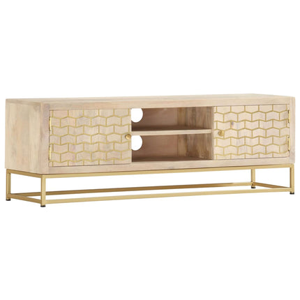 Meuble Tv Doré 120X30X40 Cm Bois Massif De Manguier